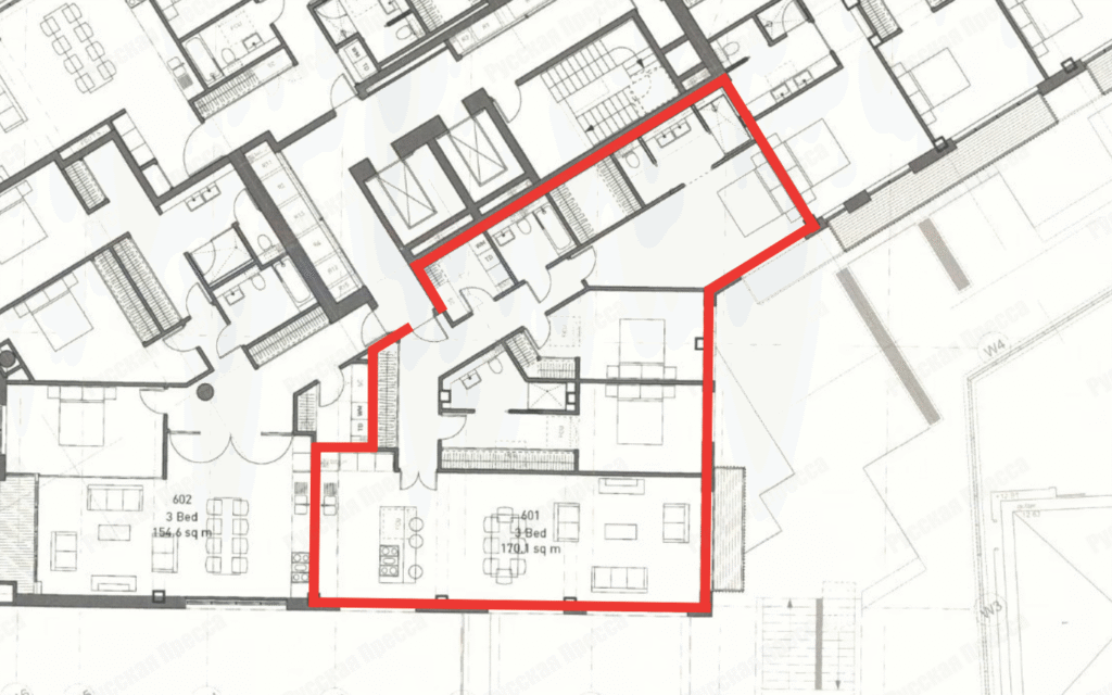 Планировка квартиры 601 в доме 55 Victoria Street, London. Собственник - сын Михаила Юревича.